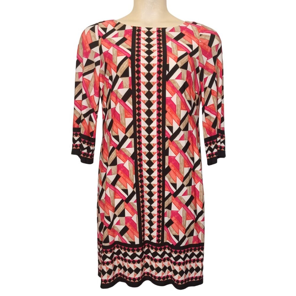 JESSICA HOWARD Dress Pink Black Colorful Stretchy Shift Geometric Print 12 Large